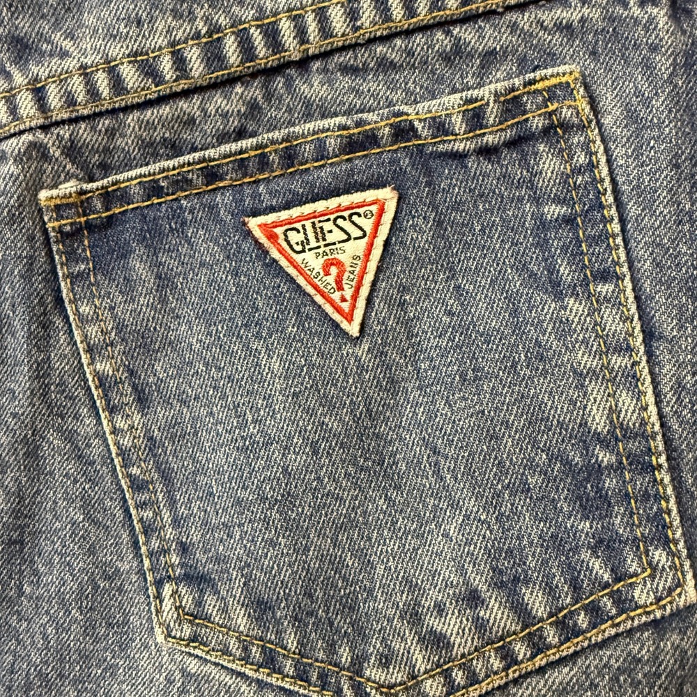 Vintage 1980s Guess Marciano Denim Mini Skirt Size 30 Sparkle Festival Frayed - Picture 6 of 9